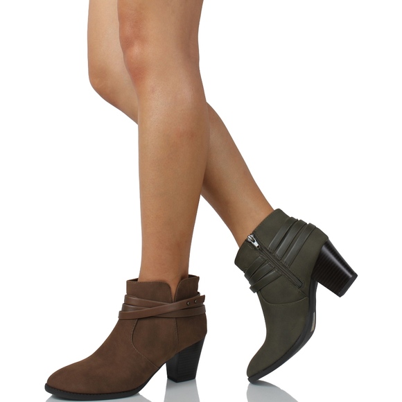 Khaki Closed Toe Criss Cross Straps Ankle Bootie - Picture 5 of 5